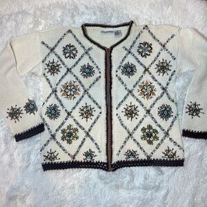 Vintage 90’s Sweater Gantos Beaded Snowflake Christmas Sweater Size Small